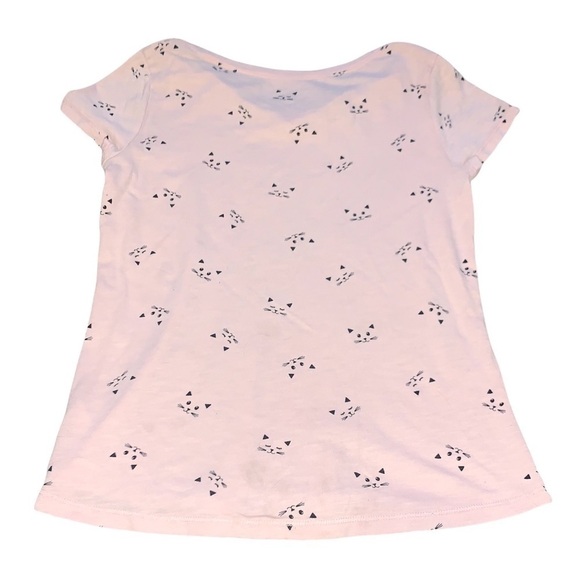 JUSTICE Pink Cat Print V Neck T-shirt size 14 - Picture 3 of 5
